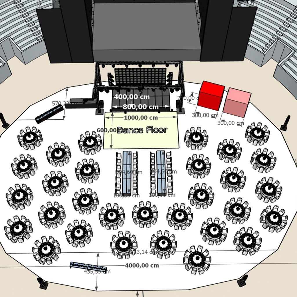Plano de evento cúpula transparente en auditorio